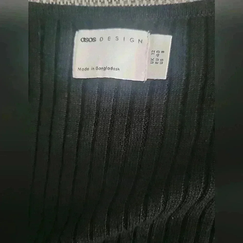Asos Design Black Sweatheart Shirt Sz 8 Ribbed Knit - Picture 5 of 6